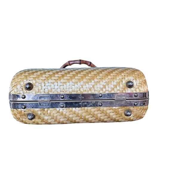 Vintage Rich’s Wicker Handbag Bamboo Top Handle Italian Woven Rattan Purse - Picture 6 of 15